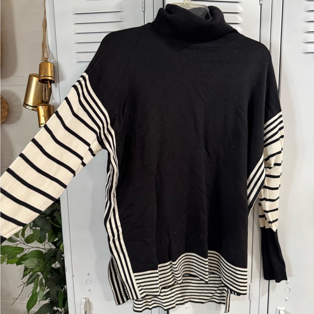 Cato Black and Cream Striped Turtleneck Sweater